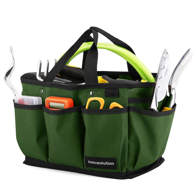 Housolution Gardening Tote Bag, Deluxe Garden Tool Storage Bag and Home Organizer with Pockets, Wear-resistant & Reusable, 12 Inch, Dark Green - Image 1